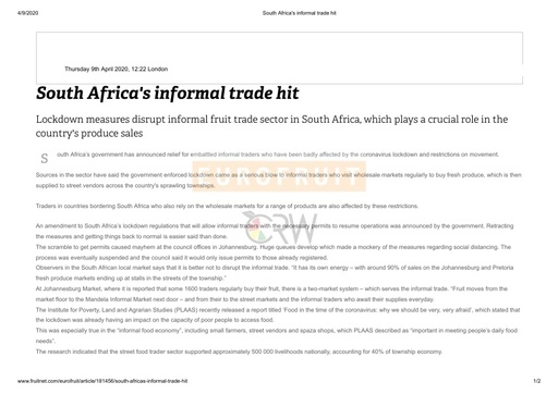 South Africa's informal trade hit
