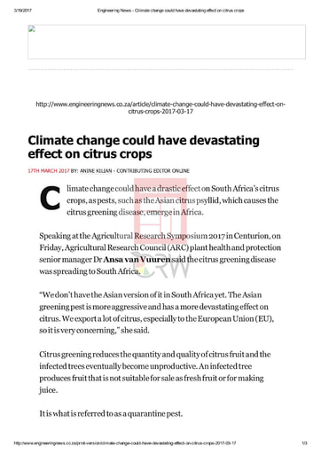 Climate change could have devastating effect on citrus crops