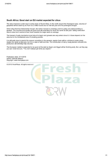 Good start on EU market expected for citrus