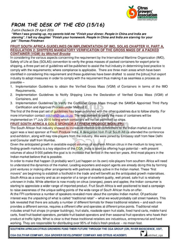 CGA - CEO Newsletter 15/2016 (29/04/16)
