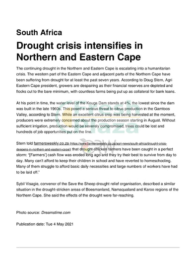Drought crisis intensifies in Northern and Eastern Cape