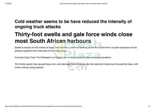 Thirty foot swells and gale force winds close most South African harbours