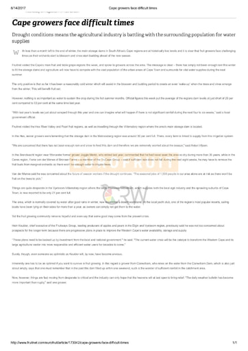 Cape growers face difficult times