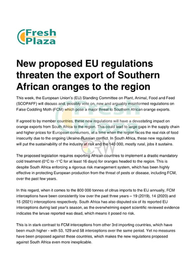 New proposed EU regulations threaten the export of Southern African oranges