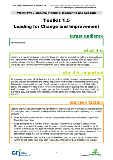Toolkit 1.5 - Leading for Change and Improvement
