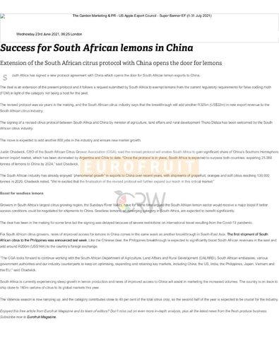 Success for South African lemons in China