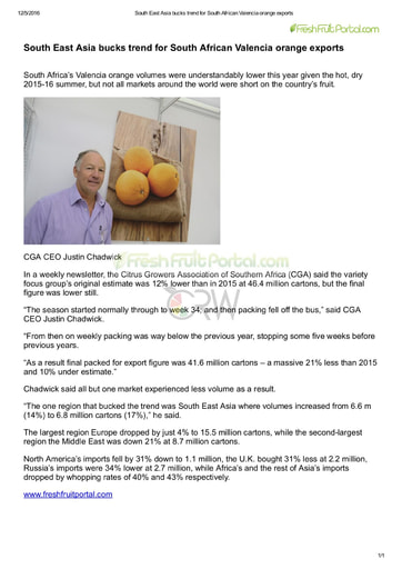 South East Asia bucks trend for South African Valencia orange exports