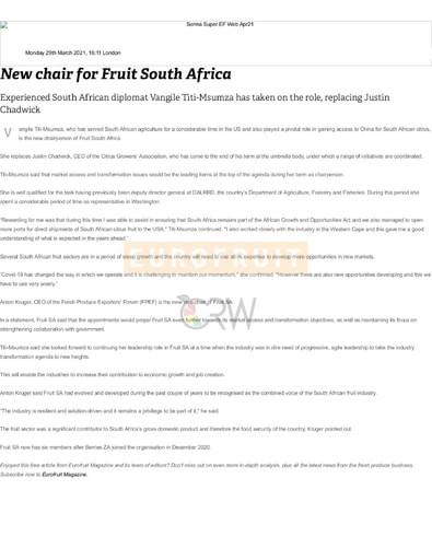New chair for Fruit South Africa