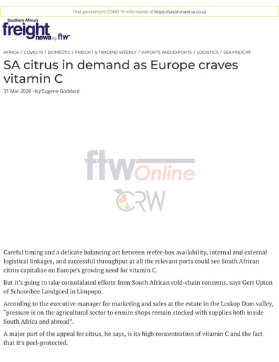 SA citrus in demand as Europe craves vitamin C