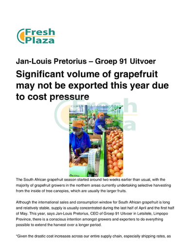 Significant volume of grapefruit may not be exported this year due to cost pressure