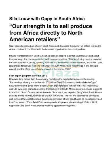 "Our strength is to sell produce from Africa directly to North American..."