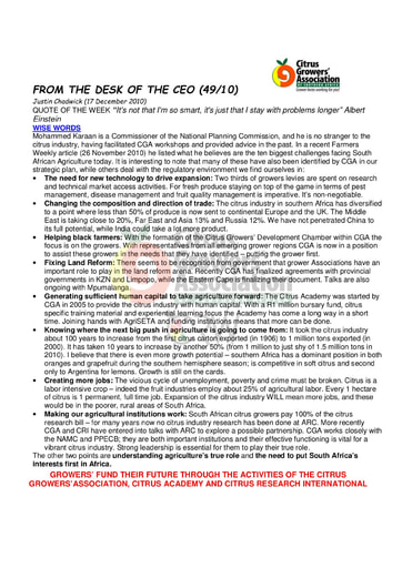 CGA - CEO Newsletter 49/2010 (17/12/10)