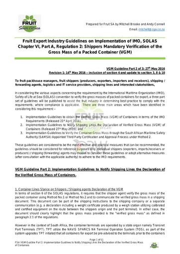 Verification of the Gross Mass (VGM) Guideline Part 2 of 3