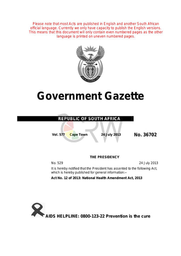National Health Amendment Act 12 of 2013 (Act 61 of 2003)