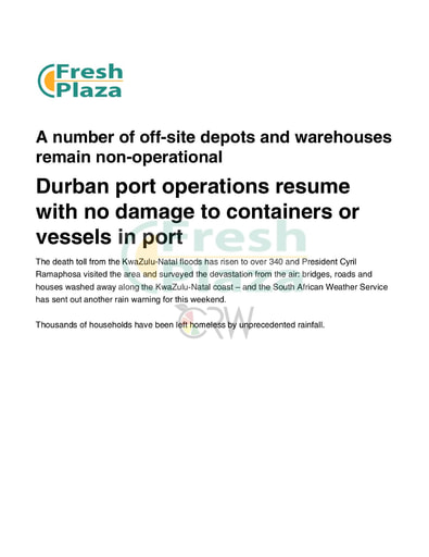 Durban port operations resume with no damage to containers or vessels in port