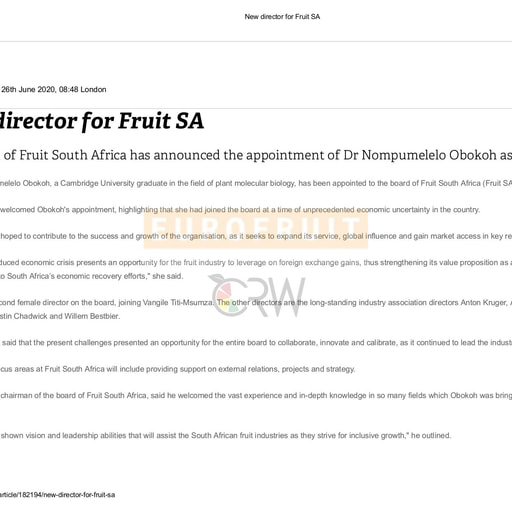 New director for Fruit SA