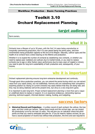 Toolkit 3.10 - Orchard Replacement Planning