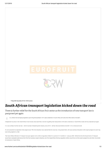 South African transport legislation kicked down the road