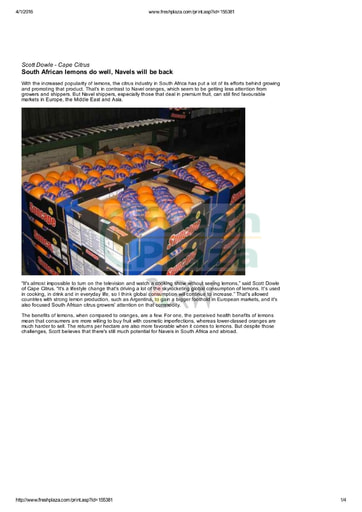 South African lemons do well, navels will be back