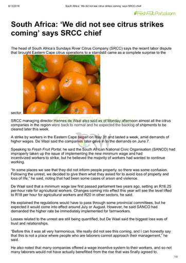 South Africa: 'We did not see citrus strikes coming' says SRCC chief