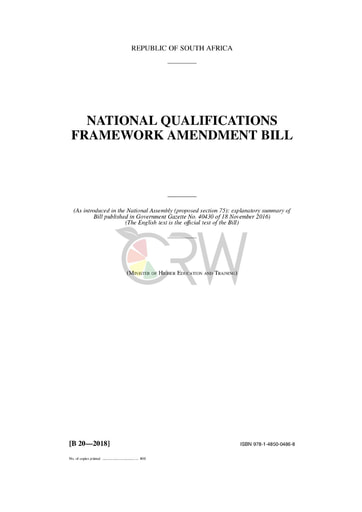 National Qualifications Framework Amendment Bill B20 - 2018