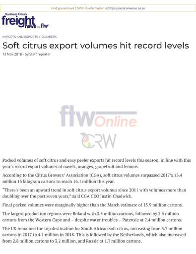 Soft citrus export volumes hit record levels