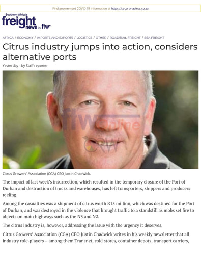 Citrus industry jumps into action considers alternative ports