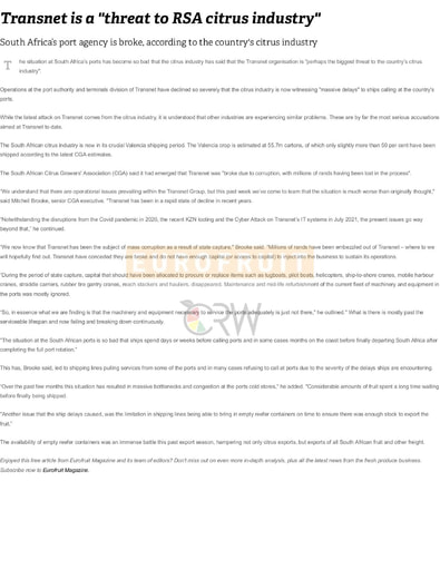Transnet is a "threat to RSA citrus industry"