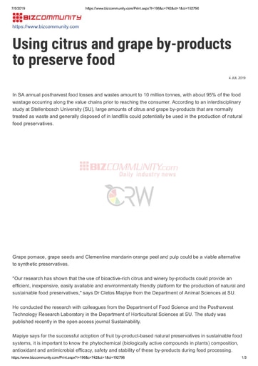 Using citrus and grape by products to preserve food