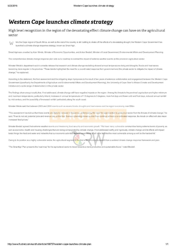 Western Cape launches climate strategy