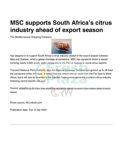 MSC supports South Africa's citrus industry ahead of export season