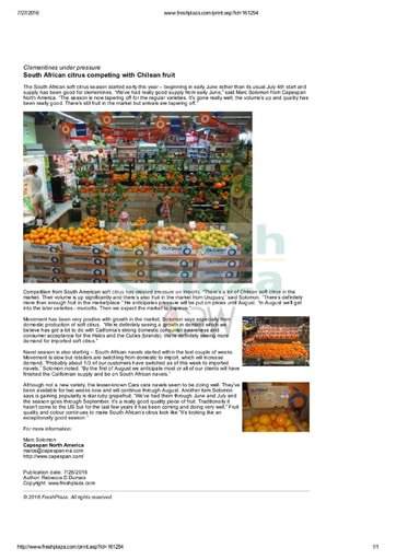 South African citrus competing with Chilean fruit