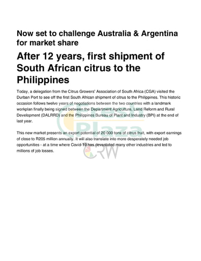 After 12 years first shipment of South African citrus to the Philippines
