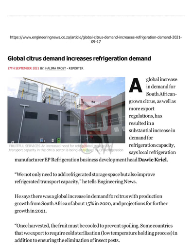 Global citrus demand increases refrigeration demand