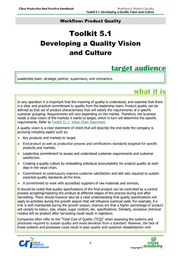 Toolkit 5.1 - Developing a Quality Vision and Culture