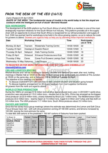 CGA - CEO Newsletter 16/2013 (19/04/13)