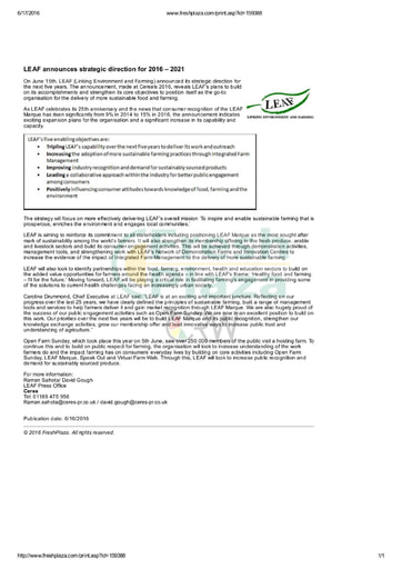 LEAF announces strategic direction for 2016-2021