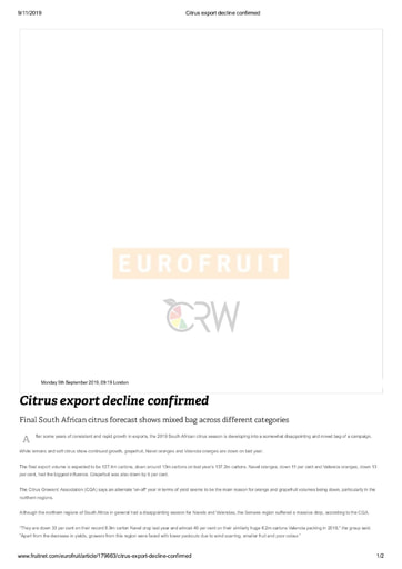 Citrus export decline confirmed