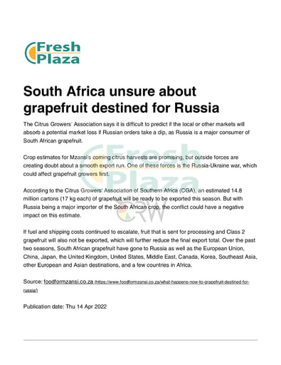 South Africa unsure about grapefruit destined for Russia