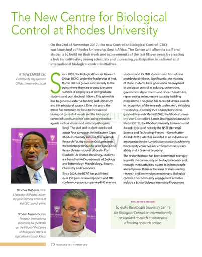 The New Centre for Biological Control at Rhodes University