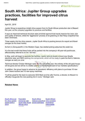 South Africa: Jupiter Group upgrades practices facilities for improved citrus harvest