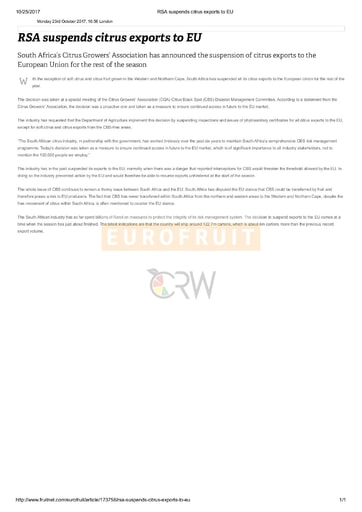 RSA suspends citrus exports to EU