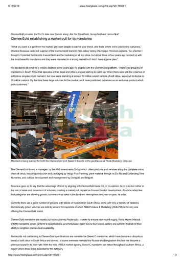 ClemenGold establishing a market pull for its mandarins
