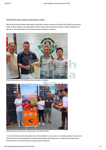 ClemenGold citrus sales growing fast in China