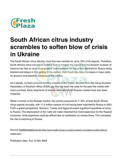 South African citrus industry scrambles to soften blow of crisis in Ukraine