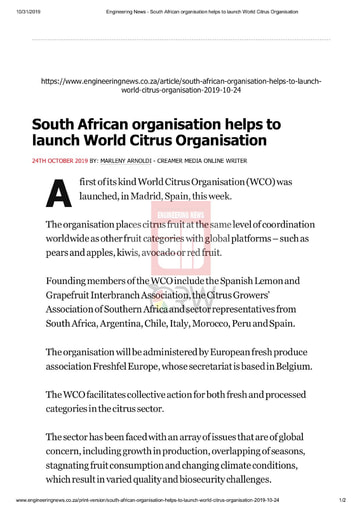 South African organisation helps to launch World Citrus Organisation