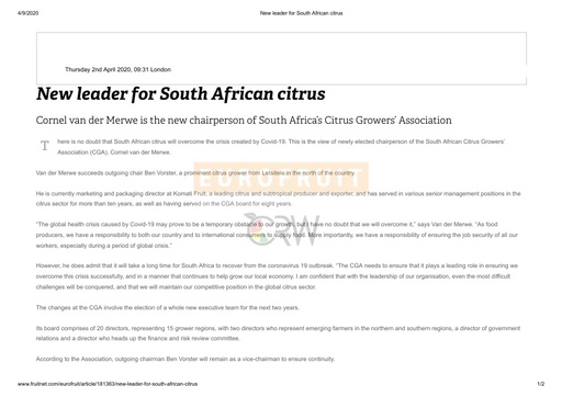 New leader for South African citrus