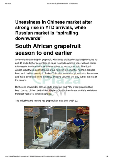 South African grapefruit season to end earlier