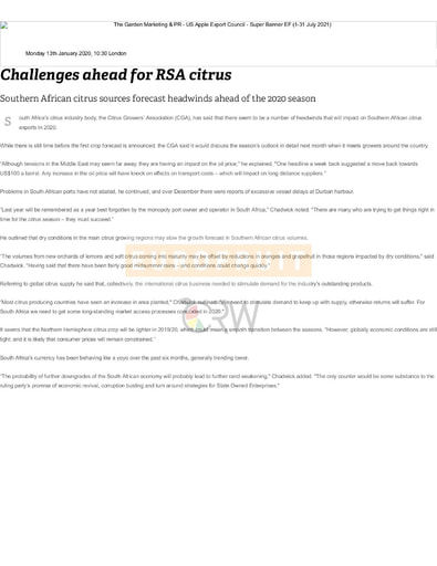 Challenges ahead for RSA citrus