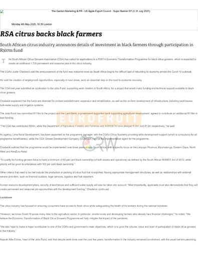 RSA citrus backs black farmers